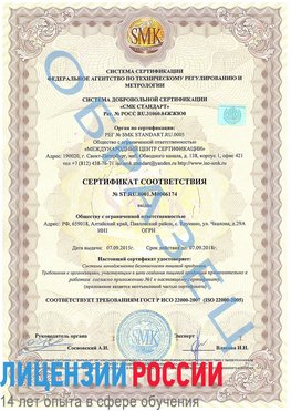 Образец сертификата соответствия Тобольск Сертификат ISO 22000